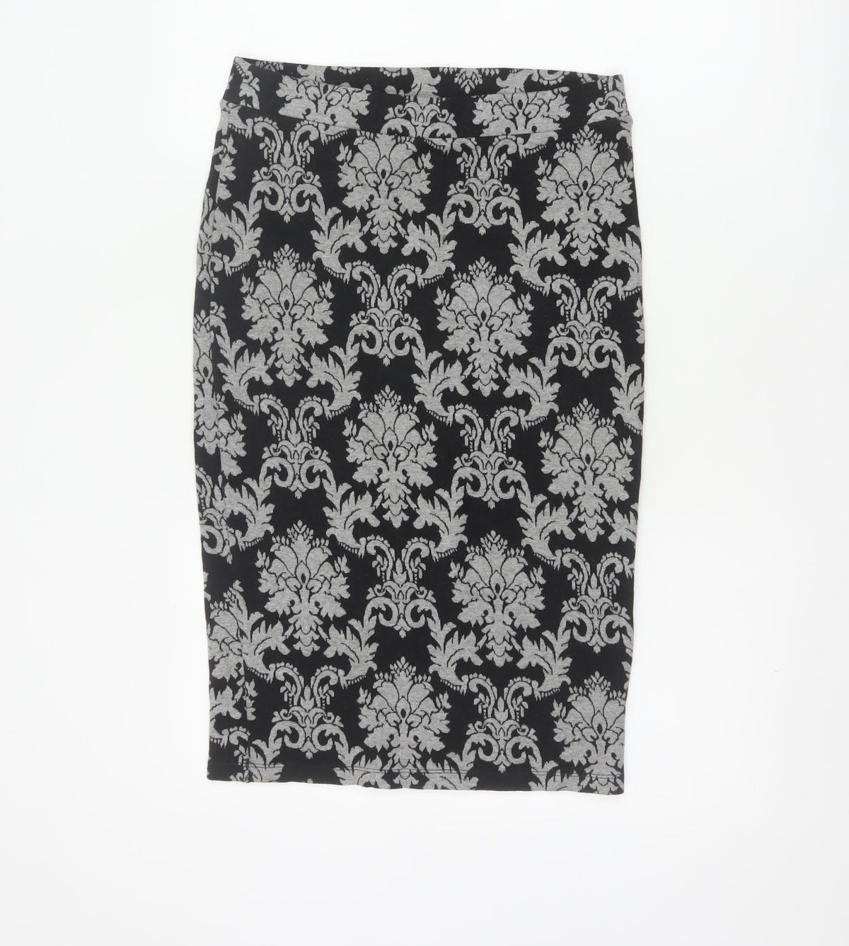 Next Women’s Black Grey Floral Knit Pencil Skirt UK 10 Knee Length