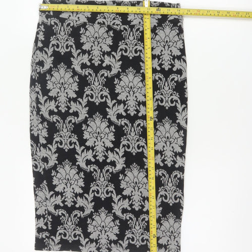 Next Women’s Black Grey Floral Knit Pencil Skirt UK 10 Knee Length
