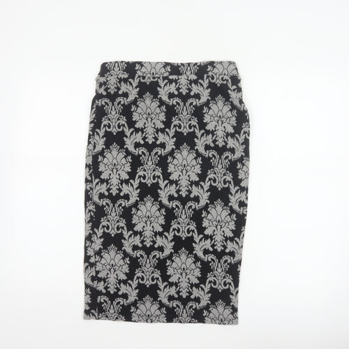 Next Women’s Black Grey Floral Knit Pencil Skirt UK 10 Knee Length