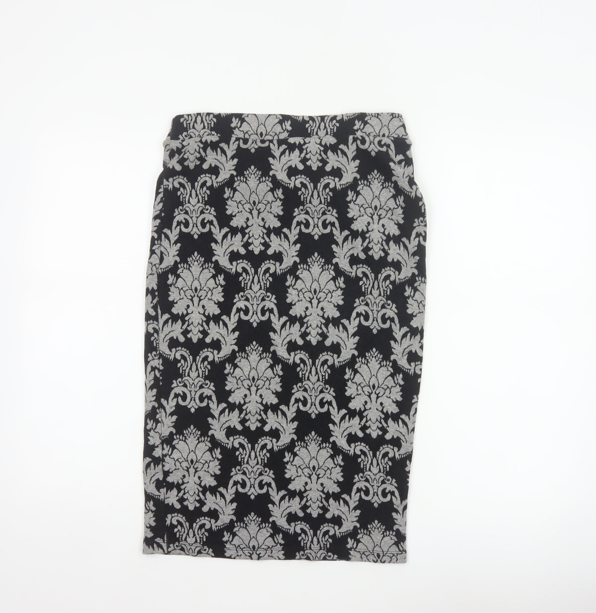 Next Women’s Black Grey Floral Knit Pencil Skirt UK 10 Knee Length