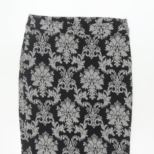 Next Women’s Black Grey Floral Knit Pencil Skirt UK 10 Knee Length
