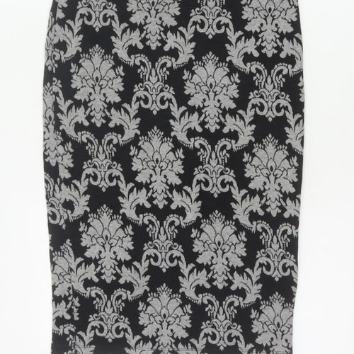 Next Women’s Black Grey Floral Knit Pencil Skirt UK 10 Knee Length