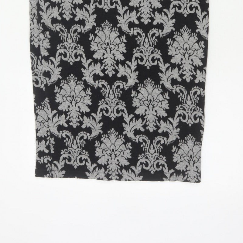 Next Women’s Black Grey Floral Knit Pencil Skirt UK 10 Knee Length
