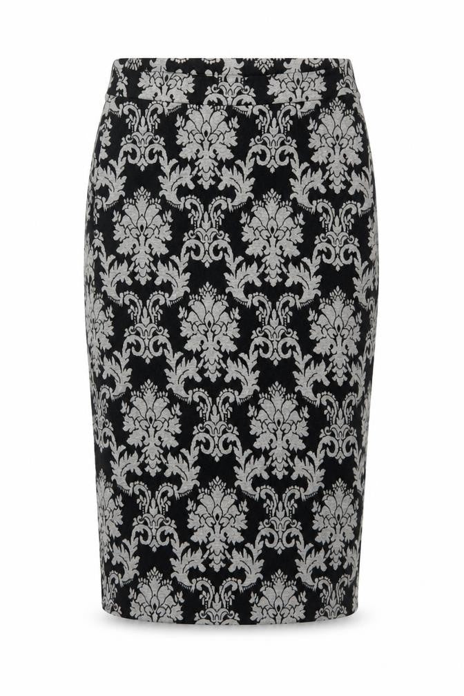 Next Women’s Black Grey Floral Knit Pencil Skirt UK 10 Knee Length