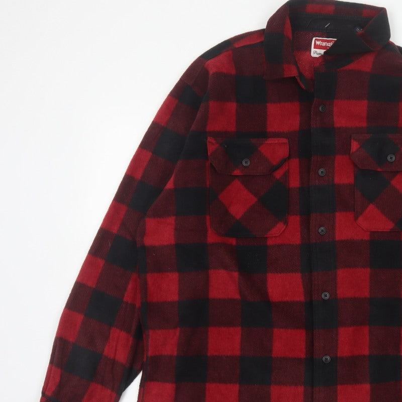 Wrangler Men’s Red Black L Plaid Flannel Button-Up Overshirt