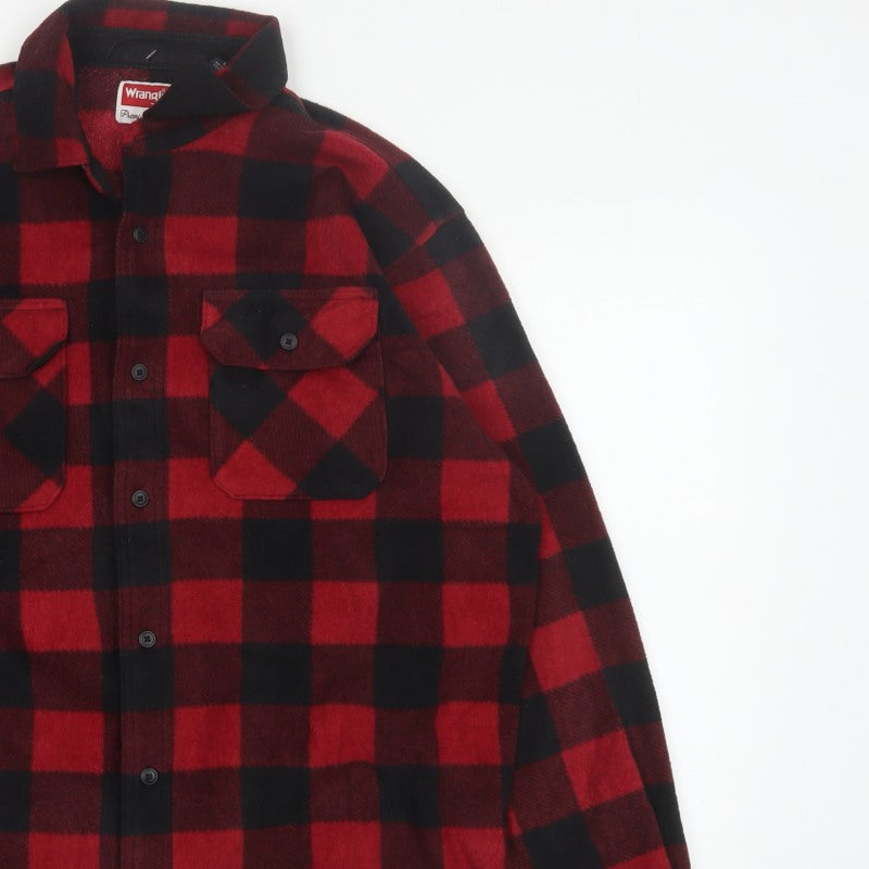 Wrangler Men’s Red Black L Plaid Flannel Button-Up Overshirt
