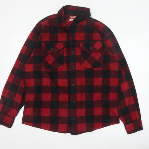 Wrangler Men’s Red Black L Plaid Flannel Button-Up Overshirt