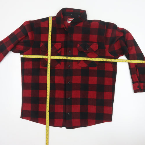 Wrangler Men’s Red Black L Plaid Flannel Button-Up Overshirt