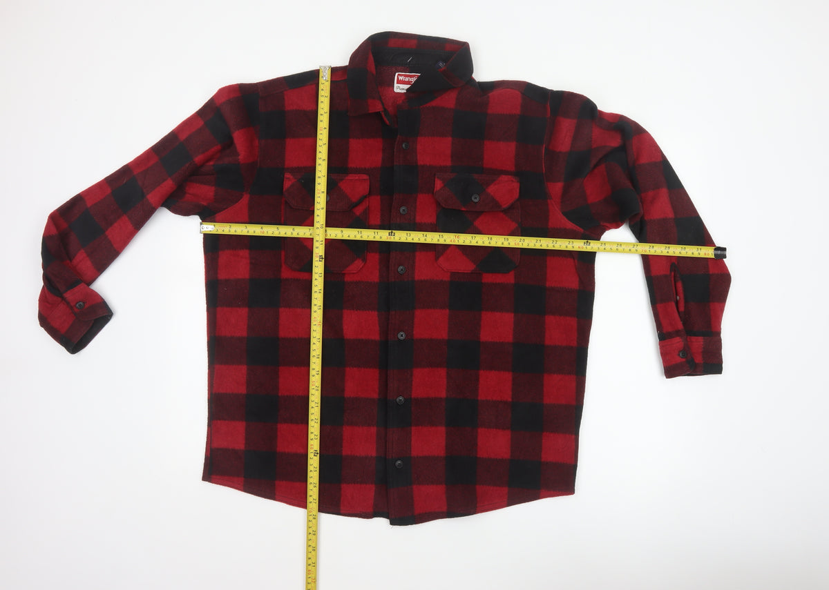 Wrangler Men’s Red Black L Plaid Flannel Button-Up Overshirt