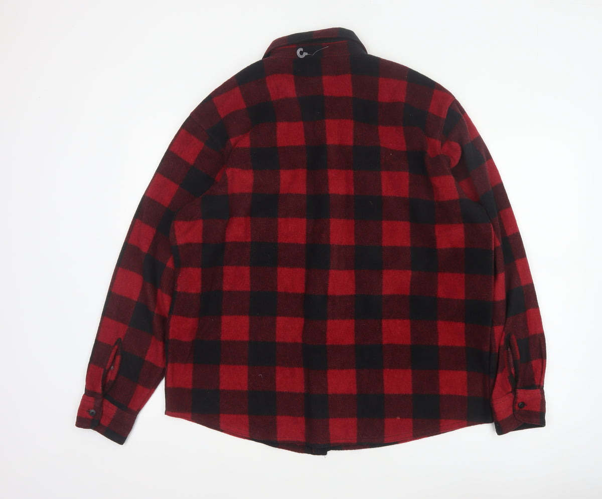 Wrangler Men’s Red Black L Plaid Flannel Button-Up Overshirt