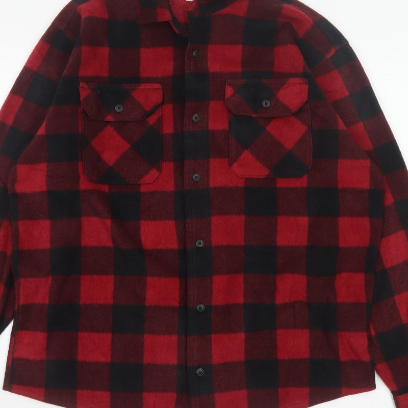 Wrangler Men’s Red Black L Plaid Flannel Button-Up Overshirt
