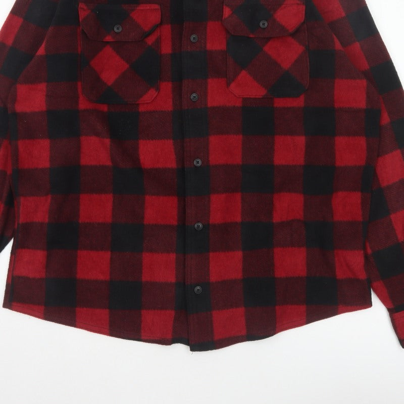 Wrangler Men’s Red Black L Plaid Flannel Button-Up Overshirt