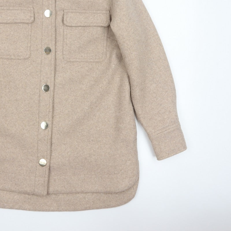 Next Women Beige UK 14 Long Basic Jacket Collared Button Pocket Shacket