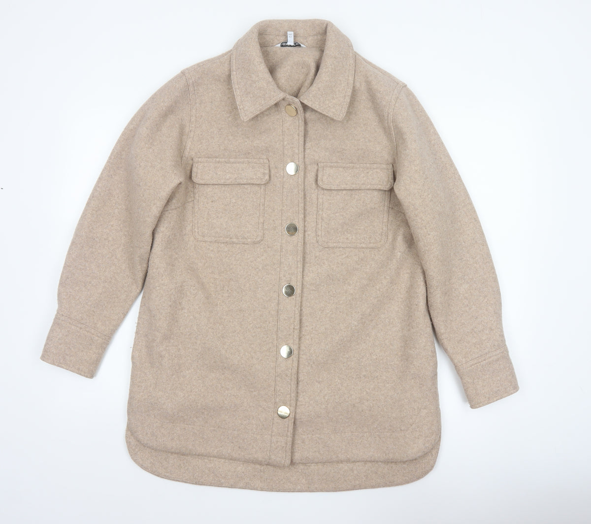 Next Women Beige UK 14 Long Basic Jacket Collared Button Pocket Shacket