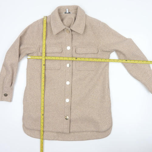 Next Women Beige UK 14 Long Basic Jacket Collared Button Pocket Shacket