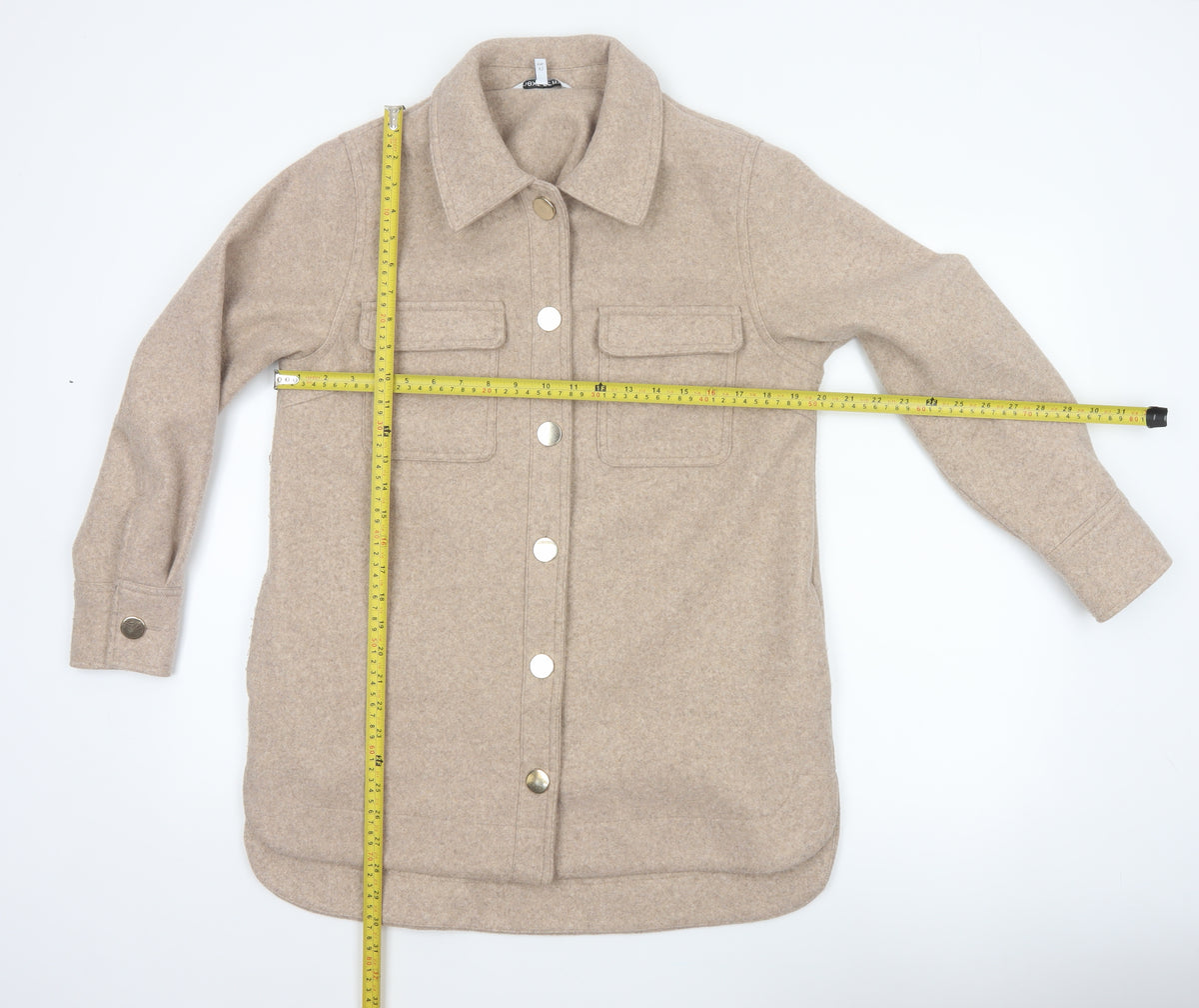 Next Women Beige UK 14 Long Basic Jacket Collared Button Pocket Shacket