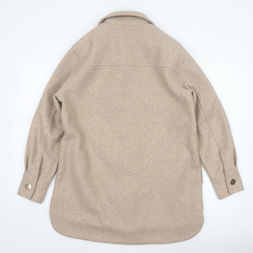 Next Women Beige UK 14 Long Basic Jacket Collared Button Pocket Shacket
