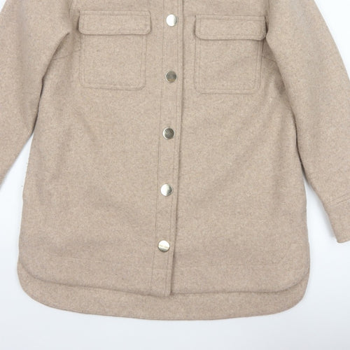 Next Women Beige UK 14 Long Basic Jacket Collared Button Pocket Shacket