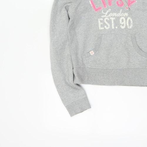Lipsy Women Grey Size 10 Pullover Hoodie London Logo Pockets