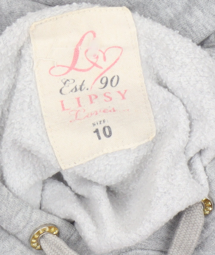 Lipsy Women Grey Size 10 Pullover Hoodie London Logo Pockets