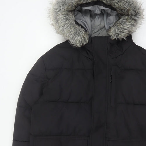 McKenzie Mens Black M Puffer Jacket Hooded Faux Fur Trim Full Zip