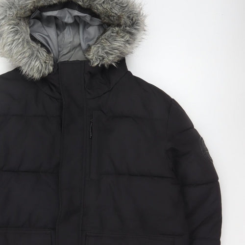 McKenzie Mens Black M Puffer Jacket Hooded Faux Fur Trim Full Zip