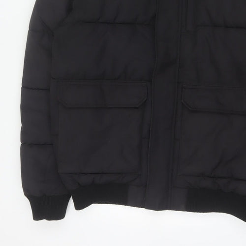McKenzie Mens Black M Puffer Jacket Hooded Faux Fur Trim Full Zip