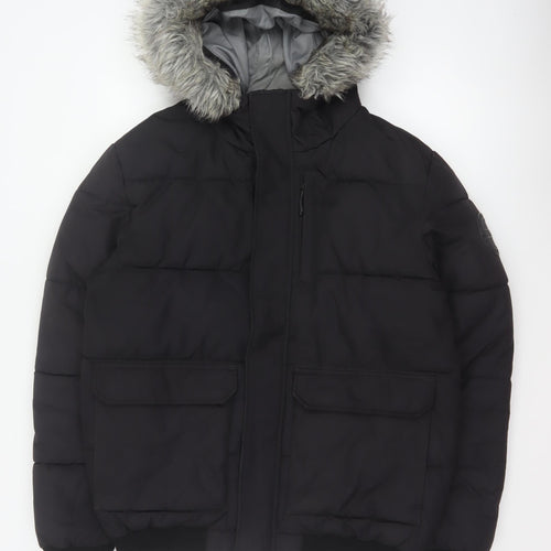 McKenzie Mens Black M Puffer Jacket Hooded Faux Fur Trim Full Zip