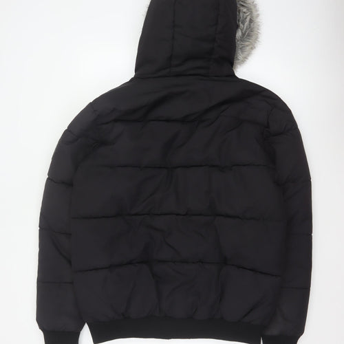 McKenzie Mens Black M Puffer Jacket Hooded Faux Fur Trim Full Zip