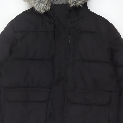 McKenzie Mens Black M Puffer Jacket Hooded Faux Fur Trim Full Zip