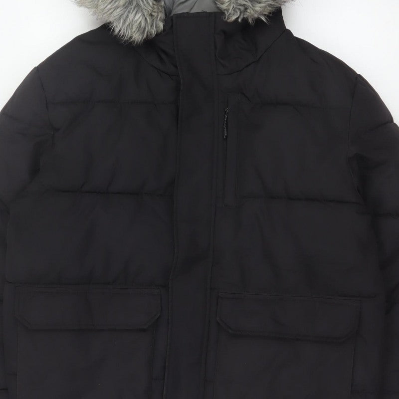 McKenzie Mens Black M Puffer Jacket Hooded Faux Fur Trim Full Zip