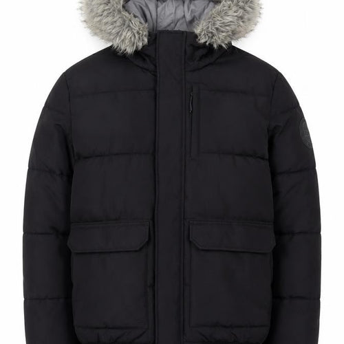 McKenzie Mens Black M Puffer Jacket Hooded Faux Fur Trim Full Zip