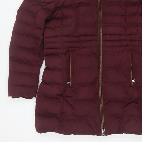 Per Una Women’s Burgundy UK 10 Long Puffer Coat Faux Fur Hood