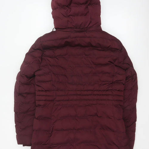 Per Una Women’s Burgundy UK 10 Long Puffer Coat Faux Fur Hood