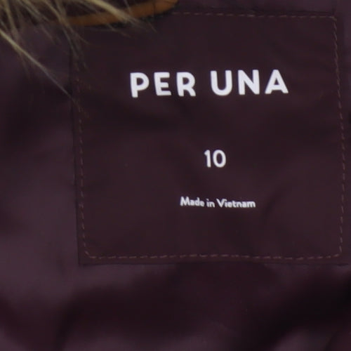 Per Una Women’s Burgundy UK 10 Long Puffer Coat Faux Fur Hood