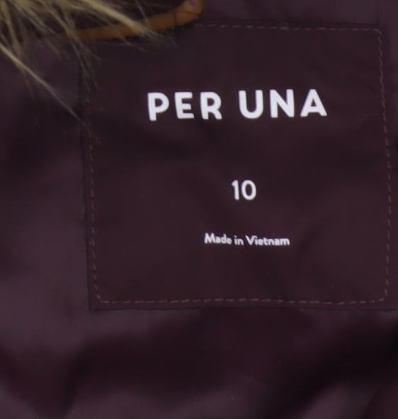 Per Una Women’s Burgundy UK 10 Long Puffer Coat Faux Fur Hood