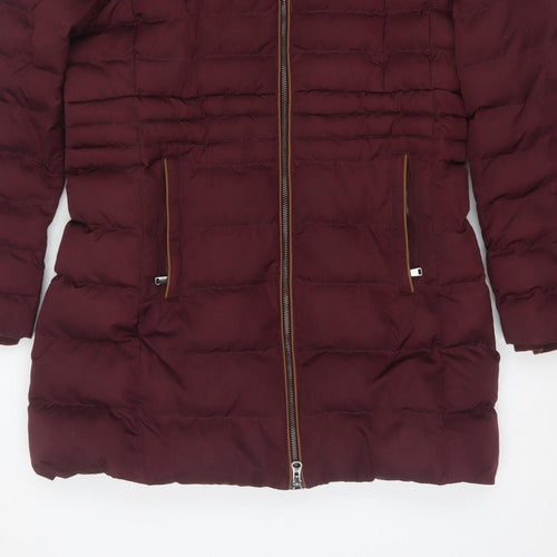 Per Una Women’s Burgundy UK 10 Long Puffer Coat Faux Fur Hood