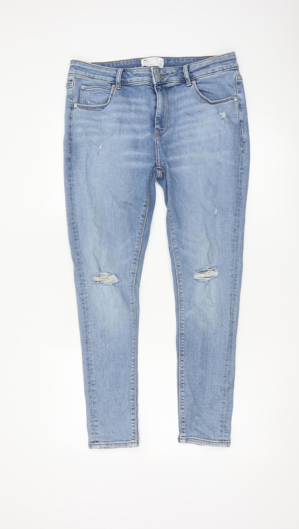 ASOS Design Men's Blue W34 L30 Skinny Distressed Powerstretch Jeans