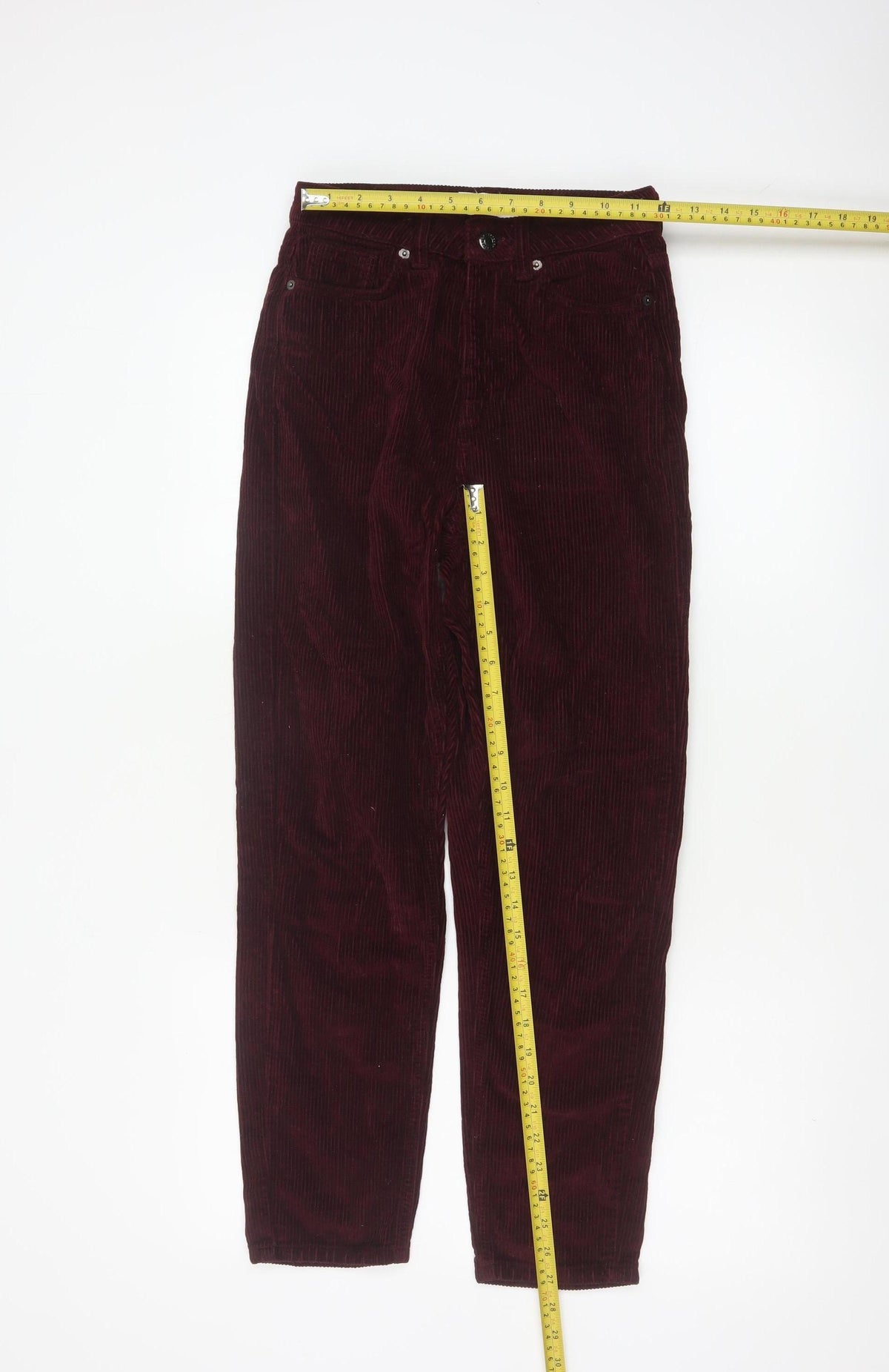 Topshop Women Red Corduroy Mom Trousers W26 L30 UK 8 Tapered
