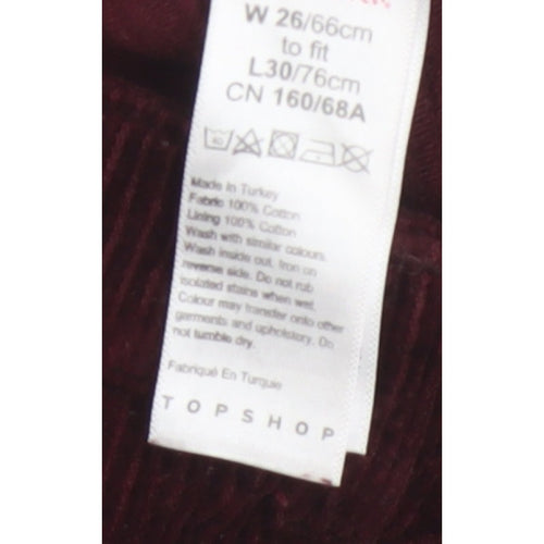 Topshop Women Red Corduroy Mom Trousers W26 L30 UK 8 Tapered