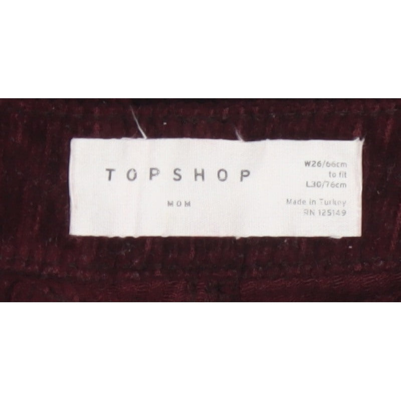 Topshop Women Red Corduroy Mom Trousers W26 L30 UK 8 Tapered