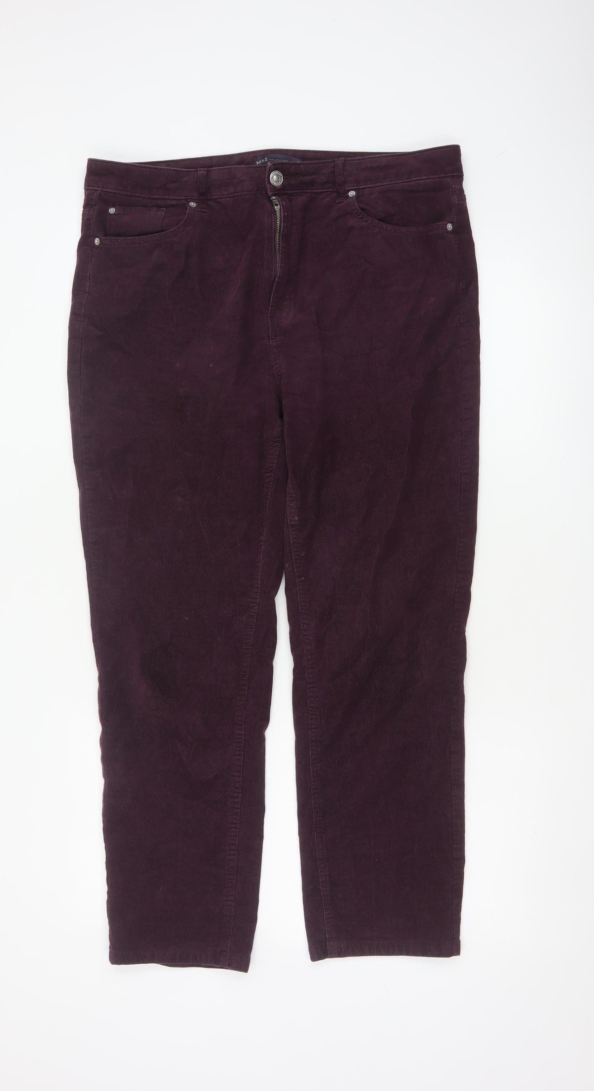Marks and Spencer Women’s Purple UK 16 Short Corduroy Straight Trousers