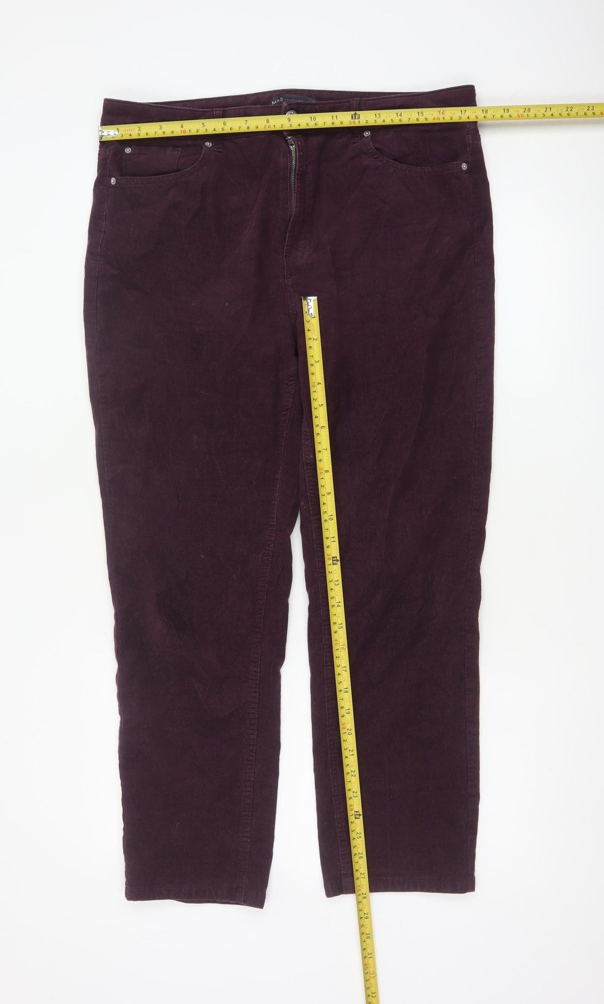 Marks and Spencer Women’s Purple UK 16 Short Corduroy Straight Trousers