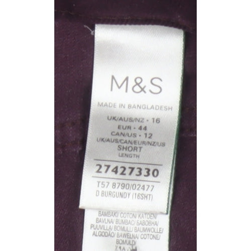 Marks and Spencer Women’s Purple UK 16 Short Corduroy Straight Trousers