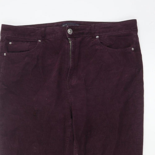 Marks and Spencer Women’s Purple UK 16 Short Corduroy Straight Trousers