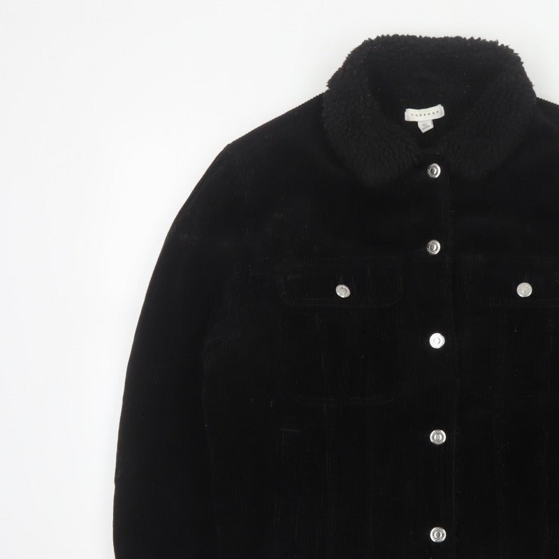 Topshop Women’s Black UK 10 Corduroy Jacket Faux Fur Collar