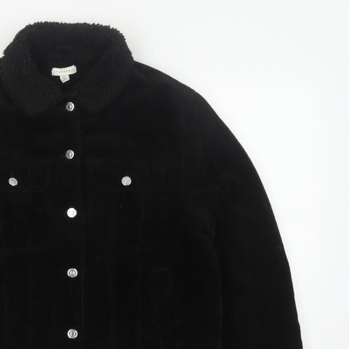 Topshop Women’s Black UK 10 Corduroy Jacket Faux Fur Collar