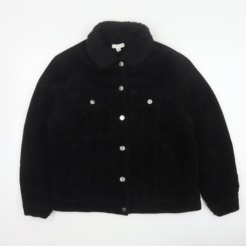 Topshop Women’s Black UK 10 Corduroy Jacket Faux Fur Collar