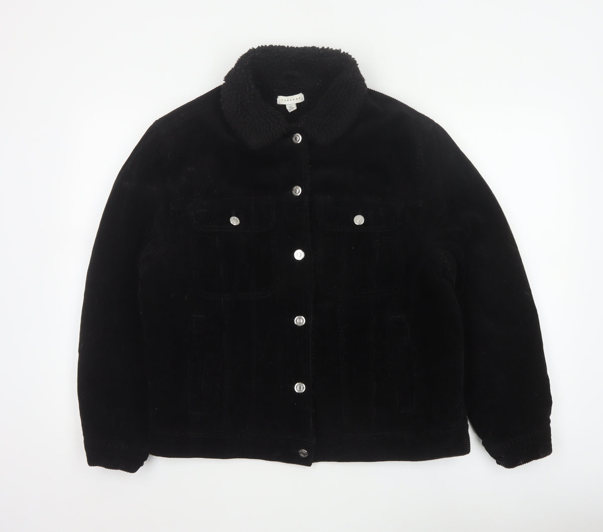 Topshop Women’s Black UK 10 Corduroy Jacket Faux Fur Collar