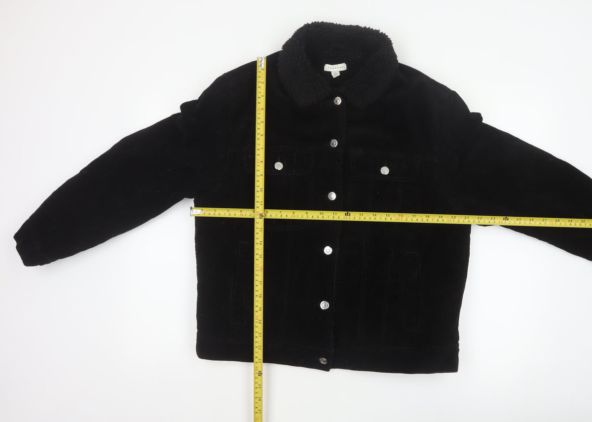 Topshop Women’s Black UK 10 Corduroy Jacket Faux Fur Collar